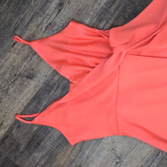 Express | Hot Coral Pink Wrap Front A-Line Satin Dress NWOT - Picture 5 of 5